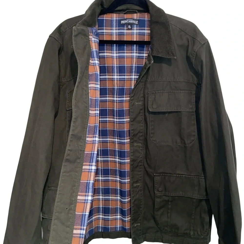 J Crew Mercantile Chore Coat Mens XL Green Flannel Lined Barn Field Jacket